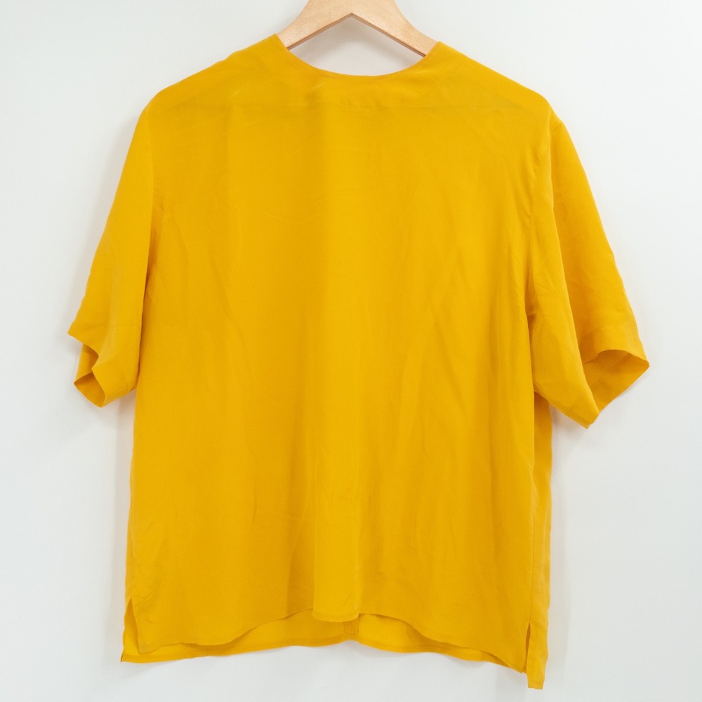 Vintage Silk Blouse Women Large Yellow Minimalist Chic Natural Fiber Lightweight